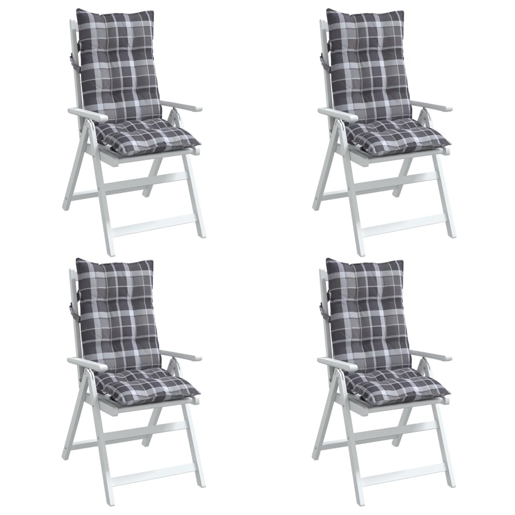 vidaXL Stolsdynor för stolar med hög rygg 4 st grårutmönster oxfordtyg