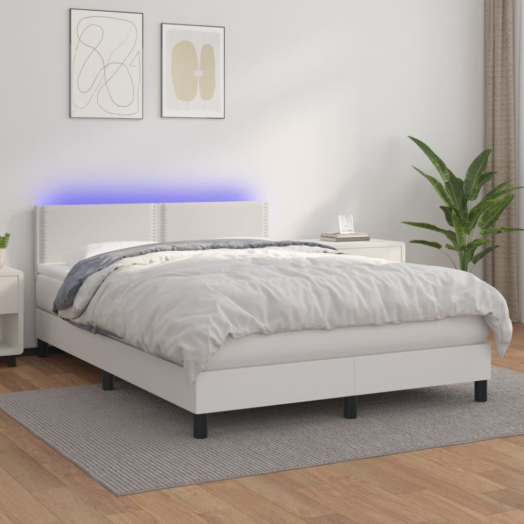 vidaXL Ramsäng med madrass & LED vit 140x200 cm konstläder