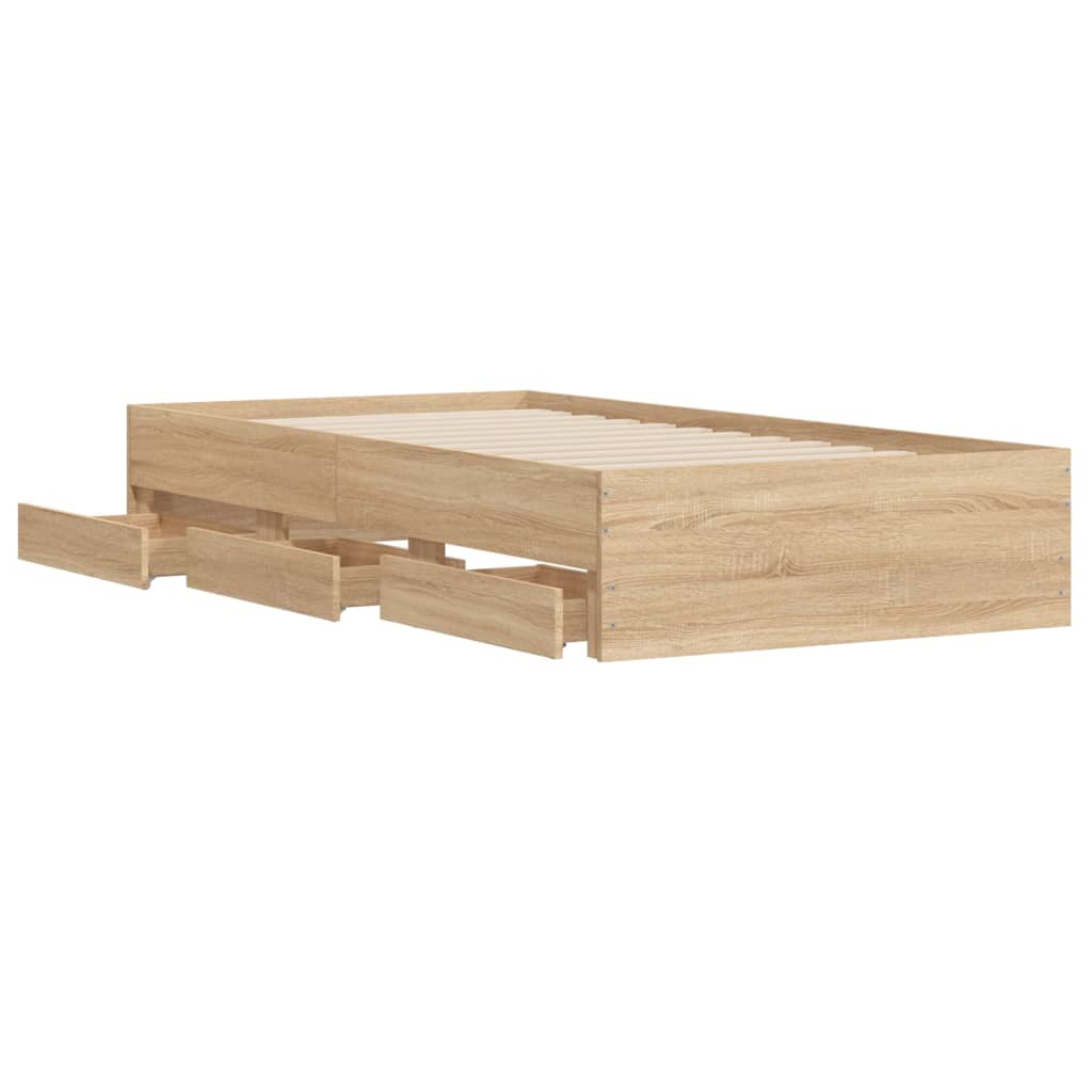 vidaXL Sängram med lådor sonoma-ek 75x190 cm konstruerat trä