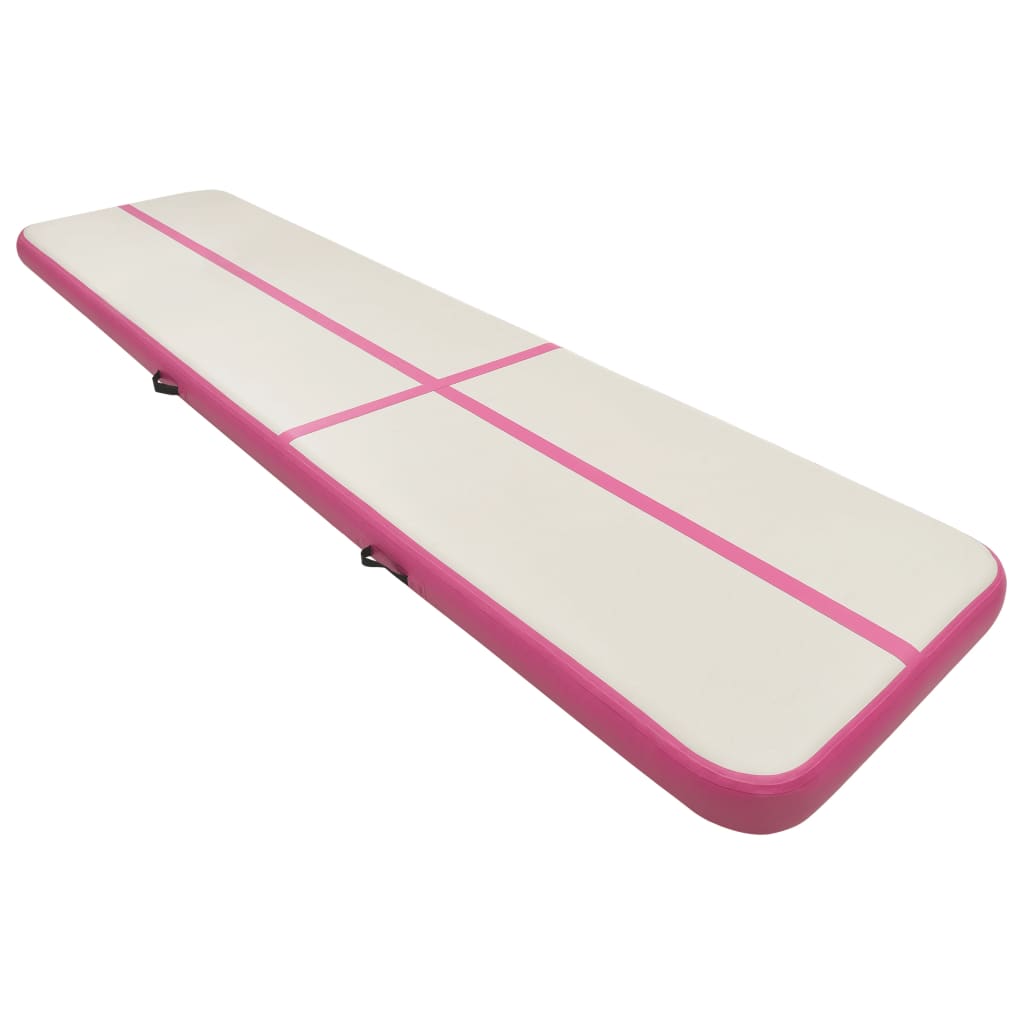 vidaXL Uppblåsbar gymnastikmatta med pump 800x100x20 cm PVC rosa