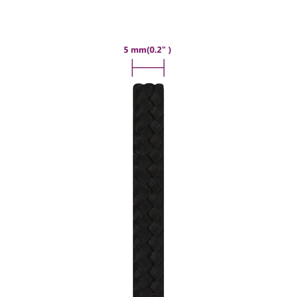 vidaXL Rep svart 5 mm 25 m polyester
