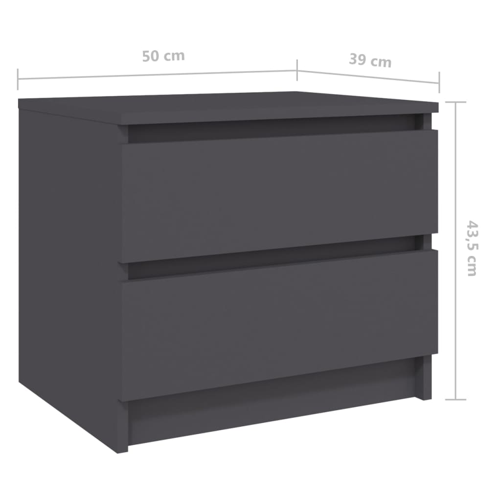 vidaXL Sängbord 2 st grå 50x39x43,5 cm konstruerat trä