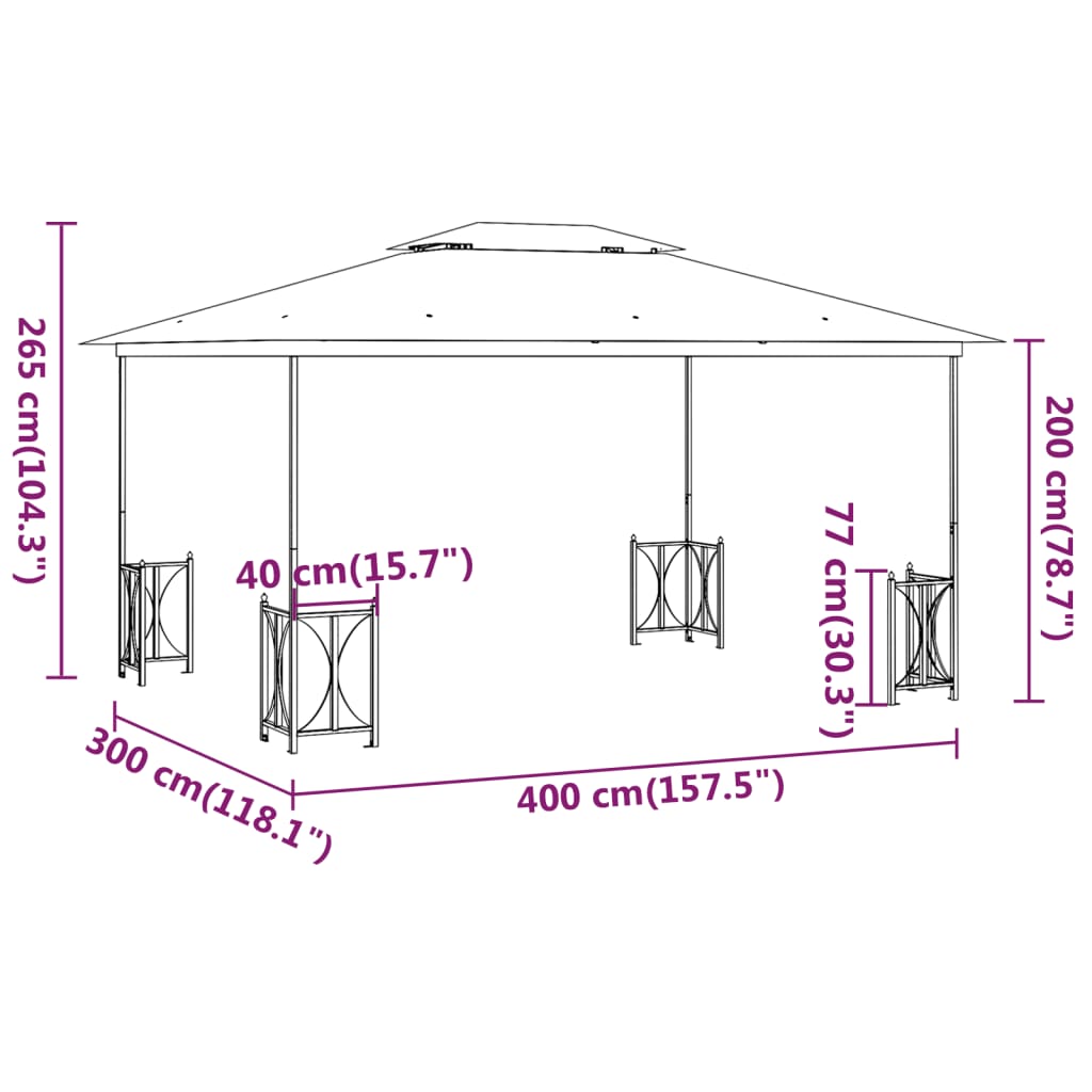 vidaXL Paviljong med draperier och dubbelt tak 3x4 m antracit
