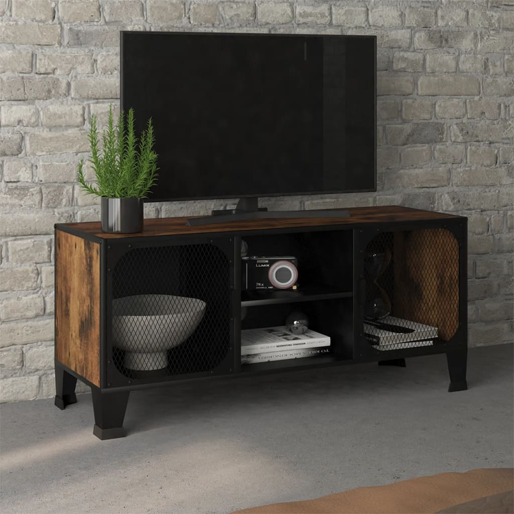 vidaXL TV-skåp rustik brun 105x36x47 cm metall och MDF