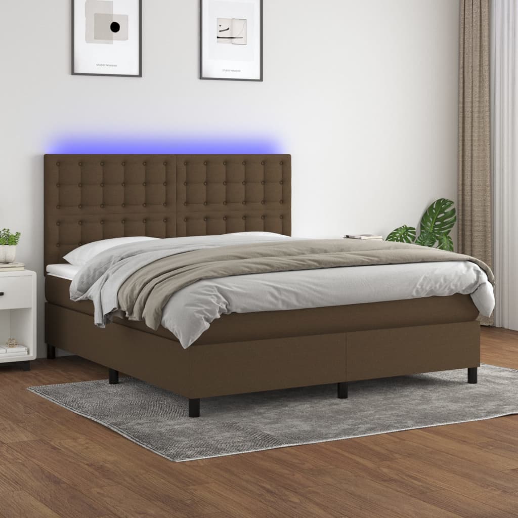 vidaXL Ramsäng med madrass & LED mörkbrun 180x200 cm tyg