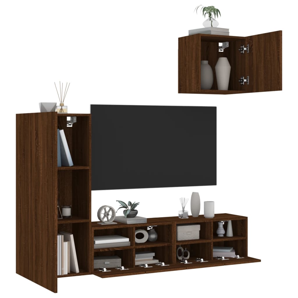 vidaXL Väggmonterade TV-enheter 4 delar brun ek konstruerat trä