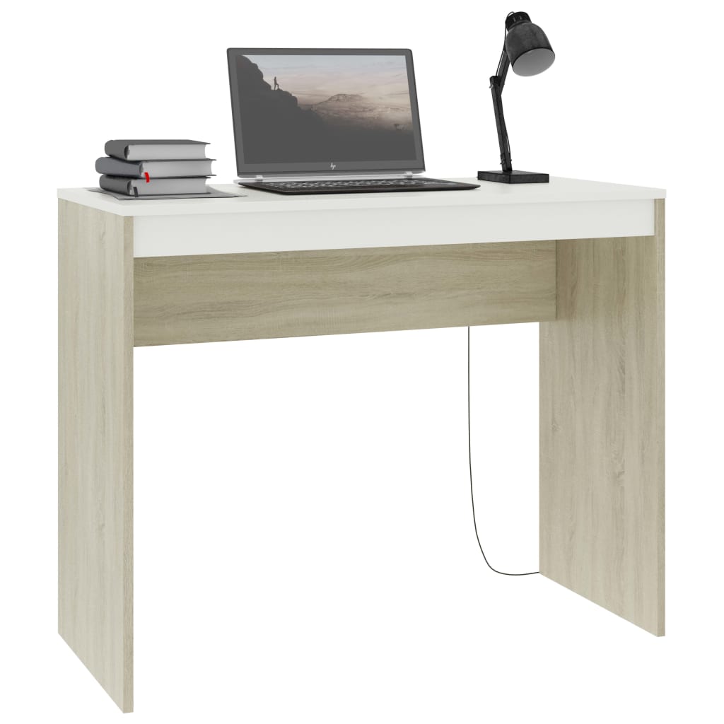 vidaXL Skrivbord vit och sonoma-ek 90x40x72 cm konstruerat trä