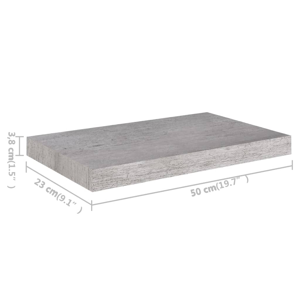 vidaXL Svävande vägghyllor 2 st betonggrå 50x23x3,8 cm MDF