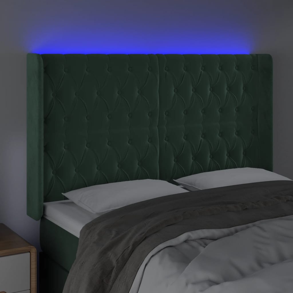 vidaXL Sänggavel LED grön 163x16x118/128 cm tsammetyg