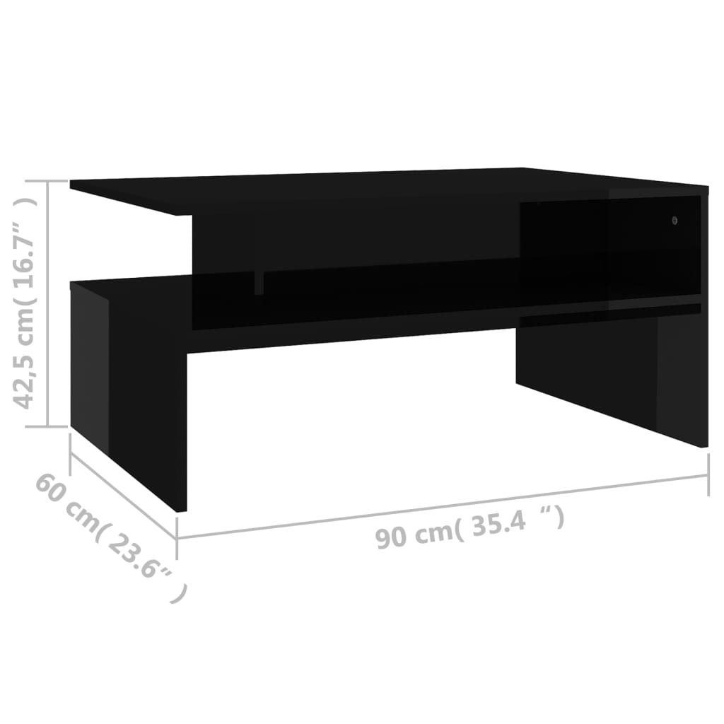 vidaXL Soffbord svart högglans 90x60x42,5 cm konstruerat trä