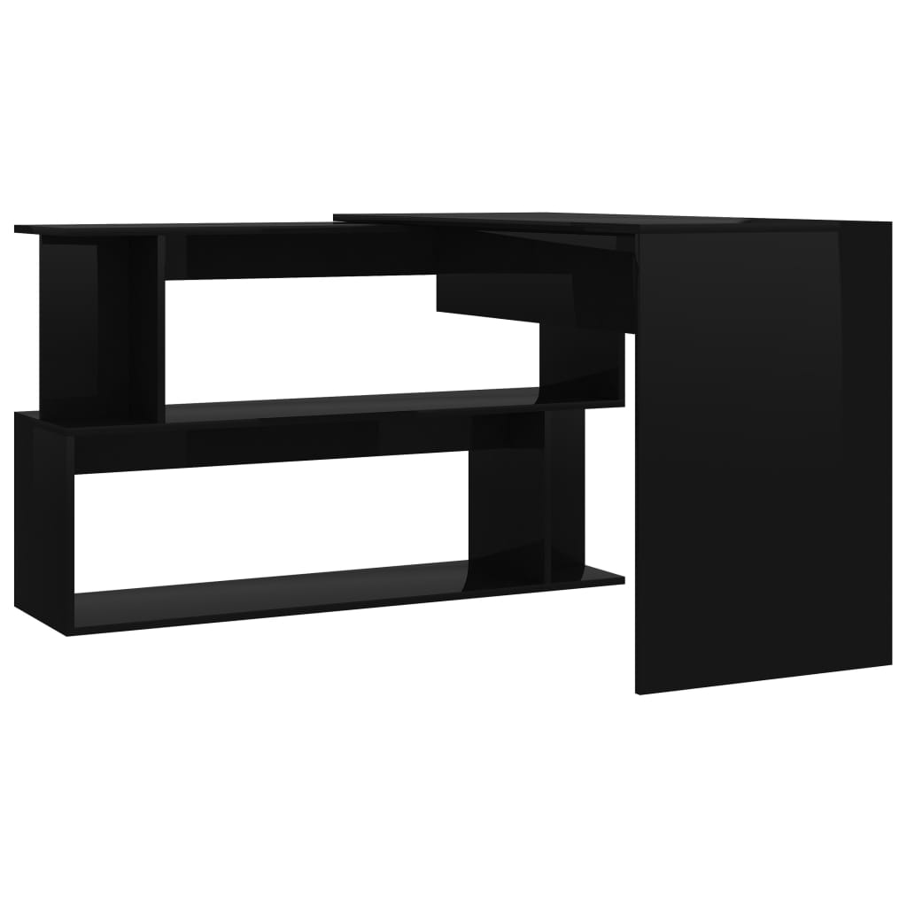vidaXL Skrivbord hörn svart högglans 200x50x76 cm konstruerat trä