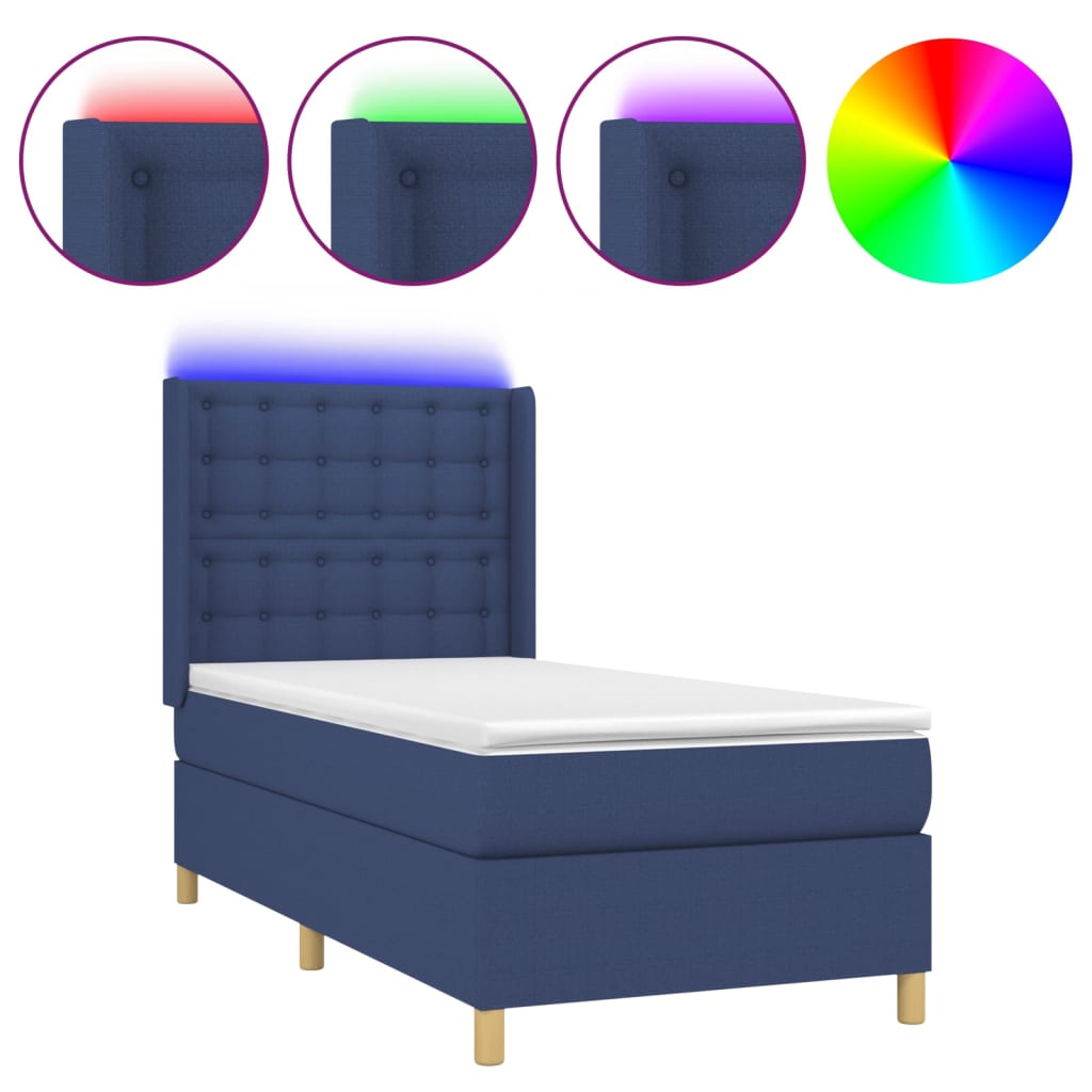 vidaXL Ramsäng med madrass & LED blå 100x200 cm tyg