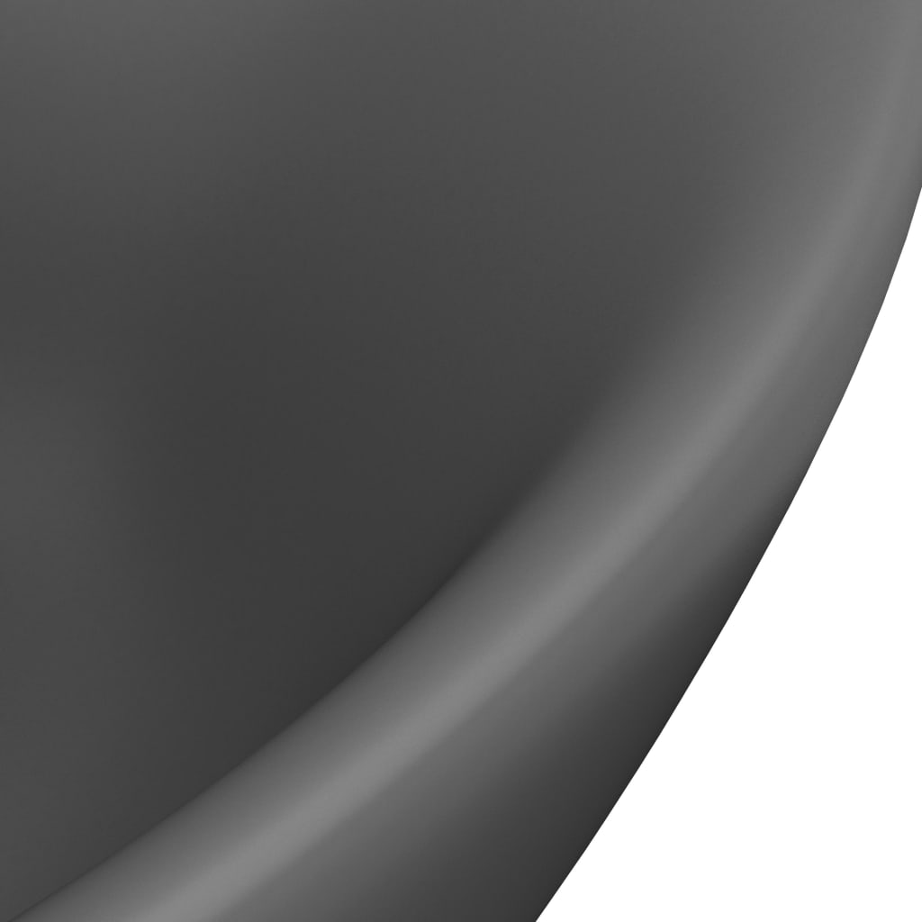 vidaXL Ovalt handfat med bräddavlopp matt mörkgrå 58,5x39 cm keramik