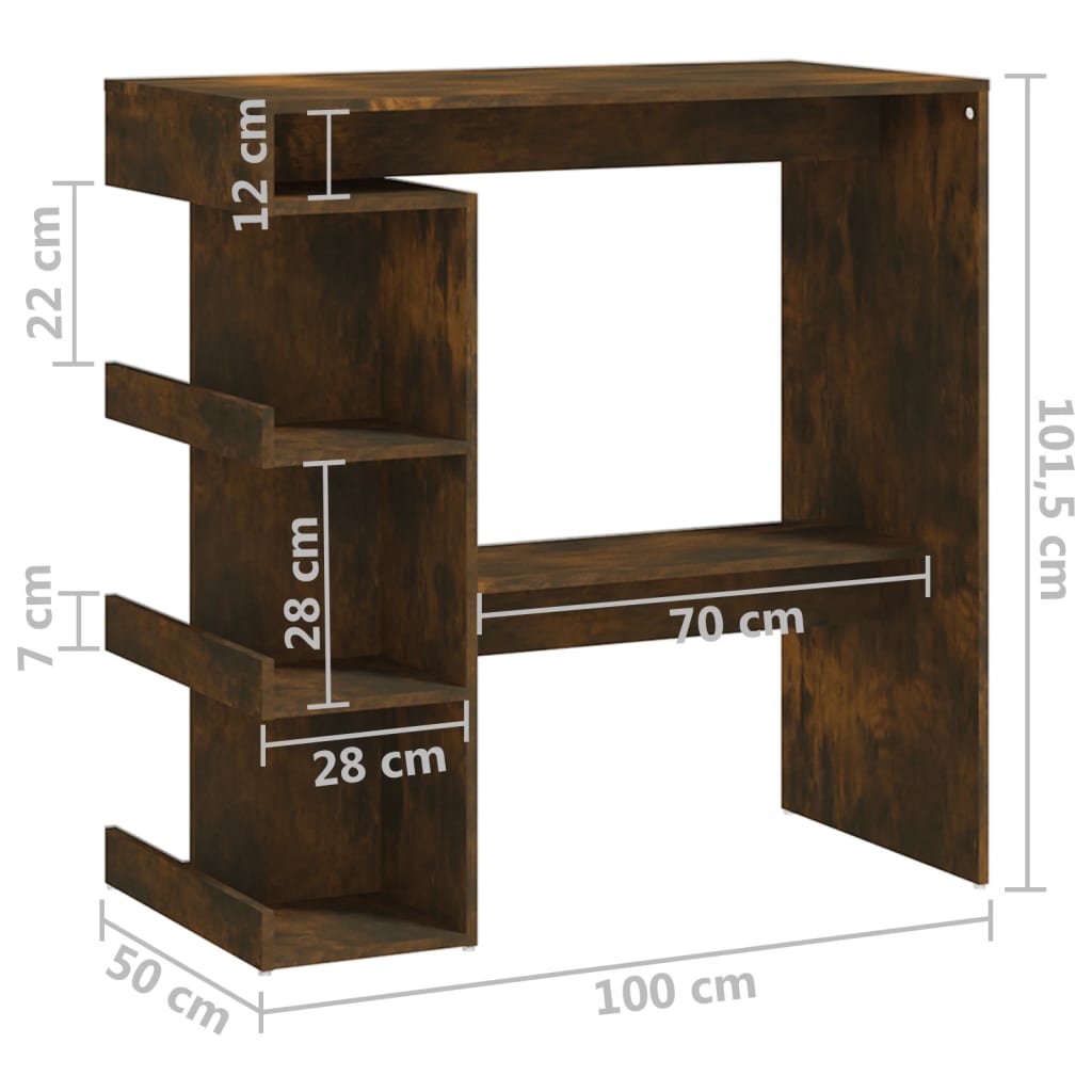 vidaXL Barbord med hyllor rökfärgad ek 100x50x101,5 cm konstruerat trä