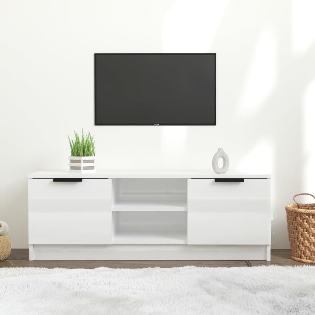 vidaXL Tv-bänk vit högglans 102x35x36,5 cm konstruerat trä