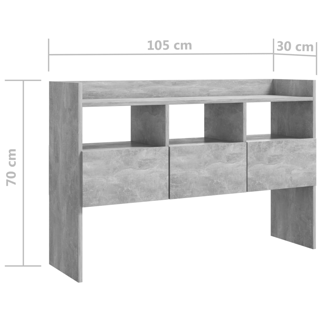 vidaXL Byrå betonggrå 105x30x70 cm konstruerat trä