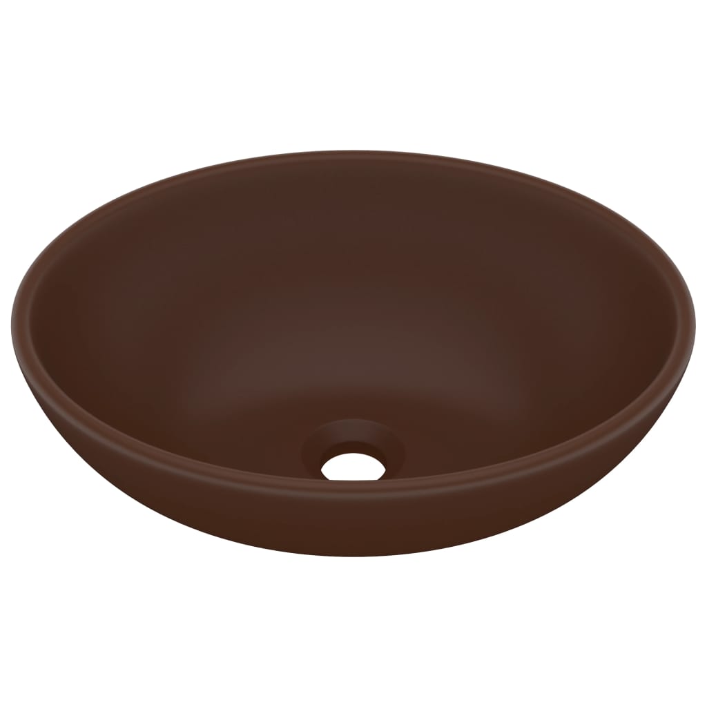 vidaXL Lyxigt ovalt handfat matt mörkbrun 40x33 cm keramik
