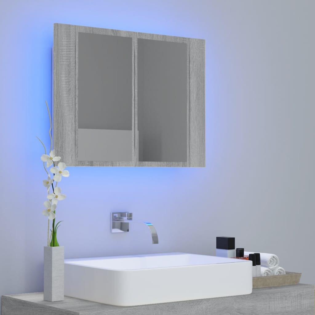 vidaXL Spegelskåp med LED grå sonoma 60x12x45 cm konstruerat trä