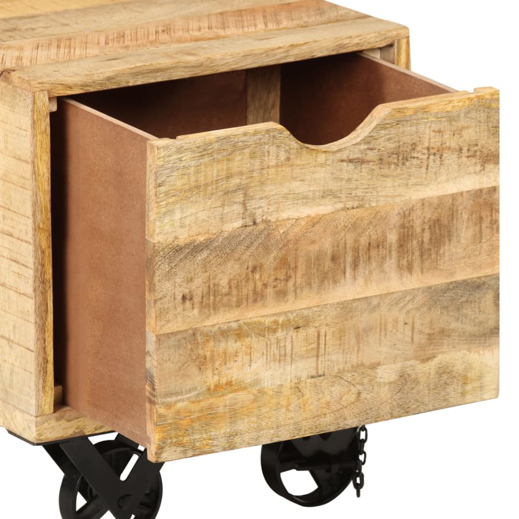 vidaXL Sidobord med låda och hjul massivt mangoträ 40x40x45 cm
