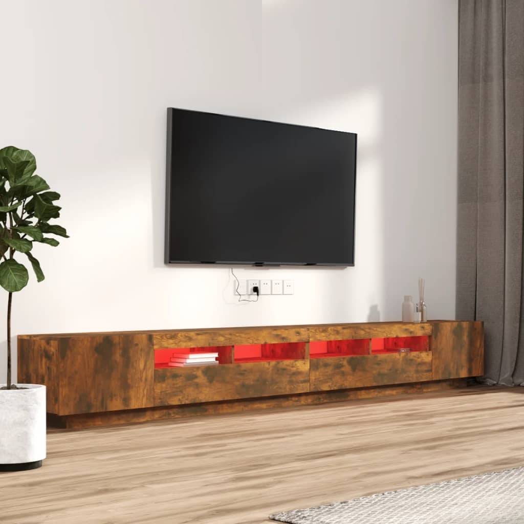 vidaXL TV-skåp 3 delar med LED rökfärgad ek konstruerat trä