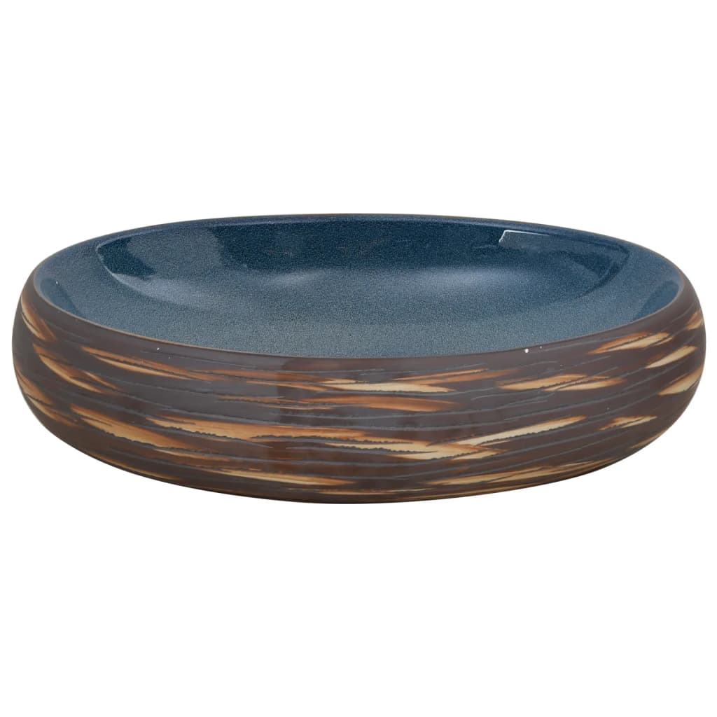 vidaXL Handfat brun och blå oval 59x40x15 cm keramik