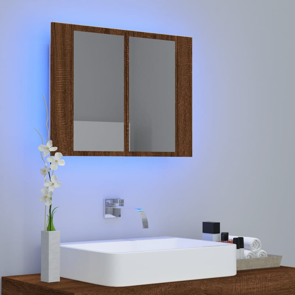 vidaXL Spegelskåp med LED brub ek 60x12x45 cm konstruerat trä