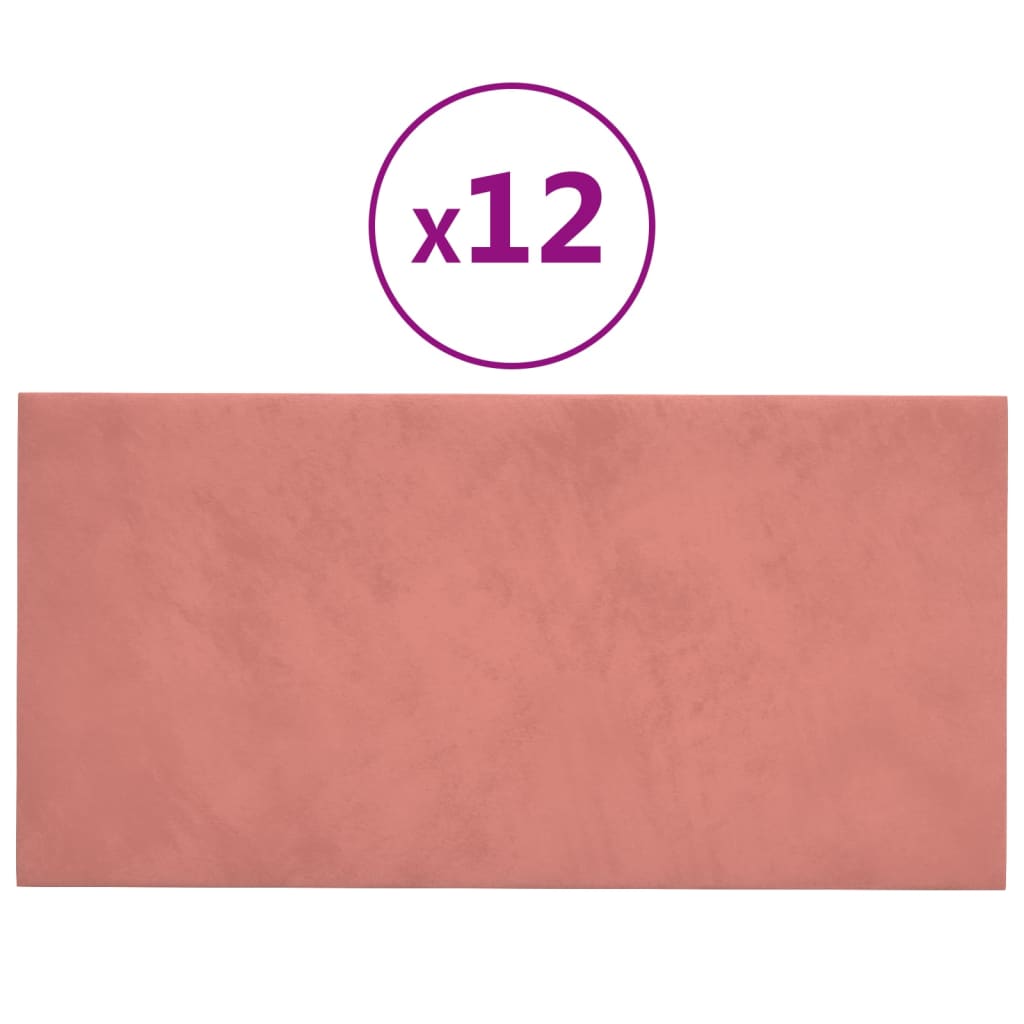 vidaXL Väggpaneler 12 st rosa 30x15 cm sammet 0,54 m²