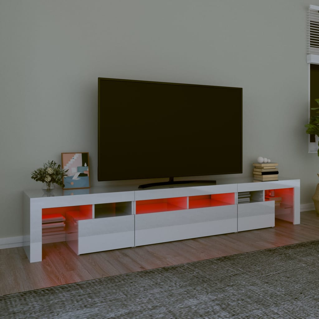 vidaXL Tv-bänk med LED-belysning vit högglans 230x36,5x40 cm