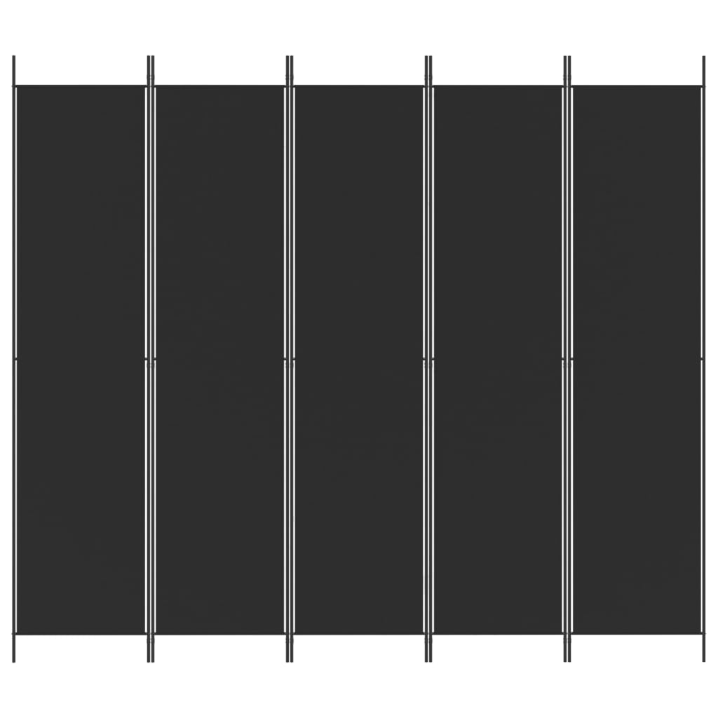 vidaXL Rumsavdelare 5 paneler svart 250x220 cm tyg