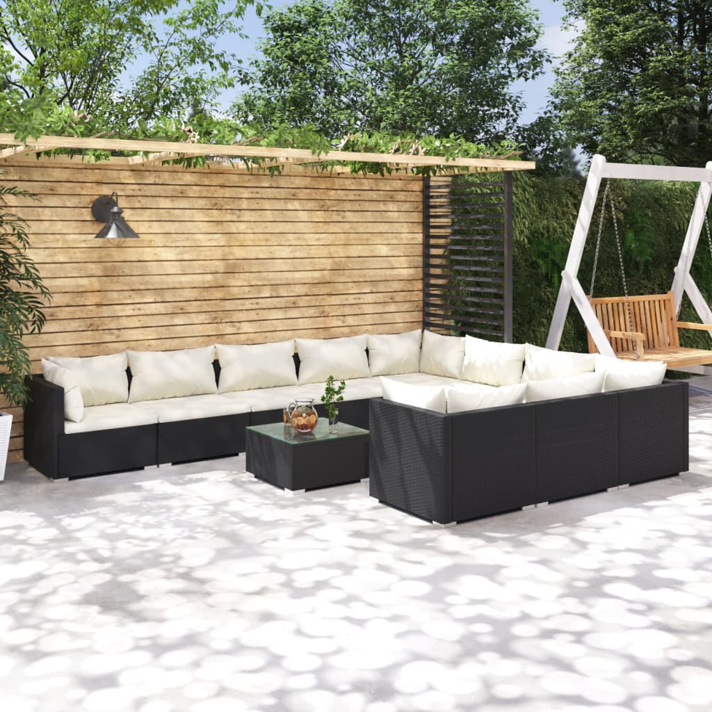 vidaXL Loungegrupp för trädgård med dynor 11 delar konstrotting svart