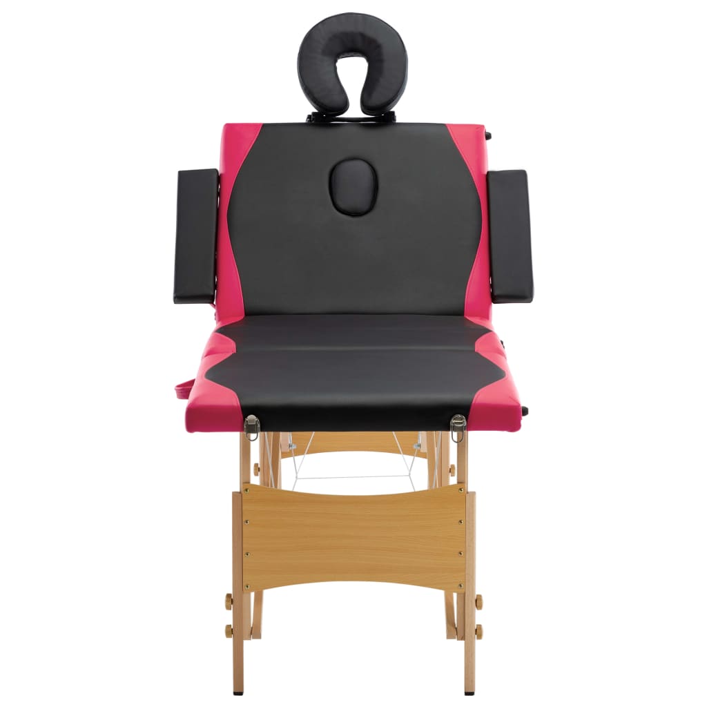 vidaXL Hopfällbar massagebänk 4 sektioner trä svart och rosa
