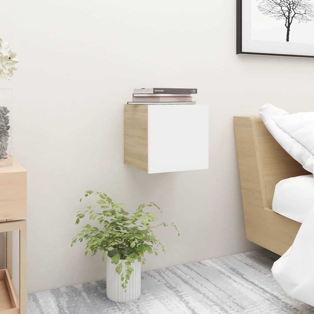 vidaXL Sängbord 2 st vit och sonoma ek 30,5x30x30 cm Konstruerat trä