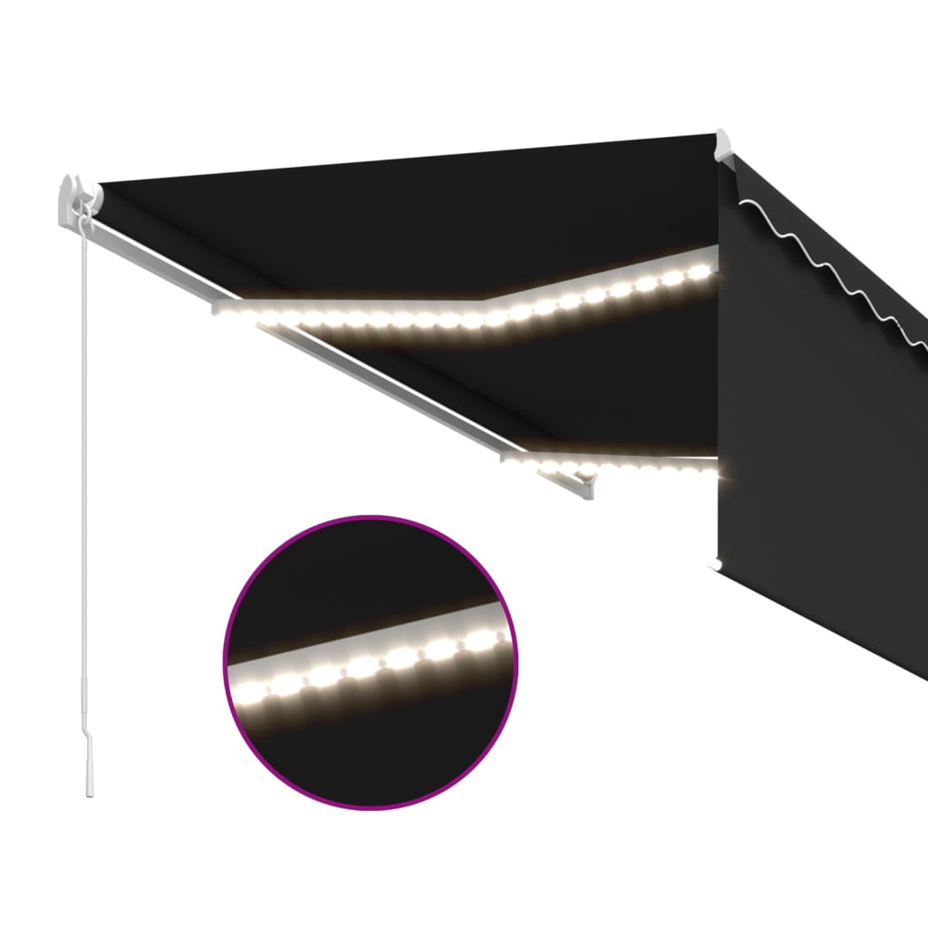 vidaXL Manuell infällbar markis med rullgardin och LED 3x2,5m antracit