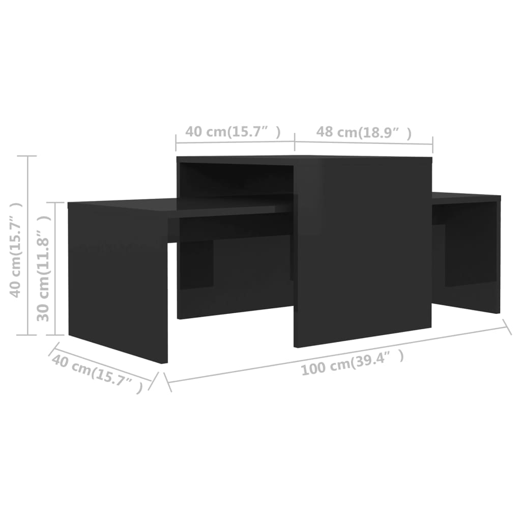 vidaXL Soffbord set svart högglans 100x48x40 cm konstruerat trä