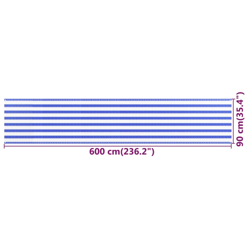 vidaXL Balkongskärm blå och vit 90x600 cm HDPE