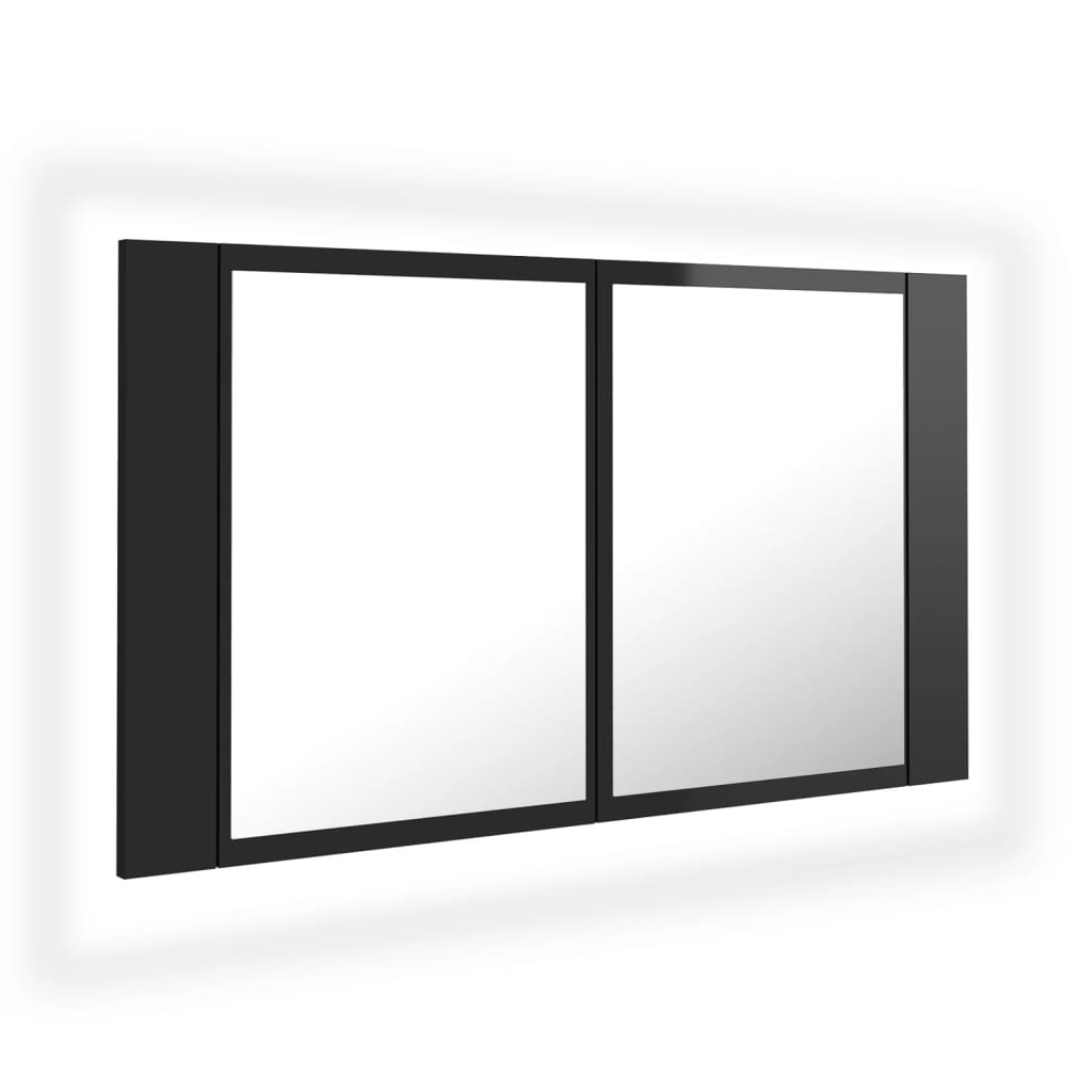 vidaXL Spegelskåp för badrum LED svart högglans 80x12x45 cm akryl