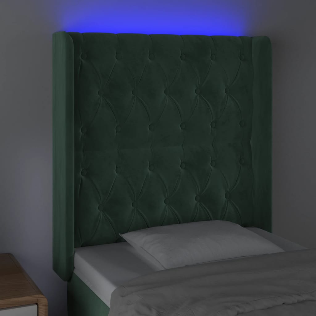 vidaXL Sänggavel LED mörkgrön 83x16x118/128 cm sammet