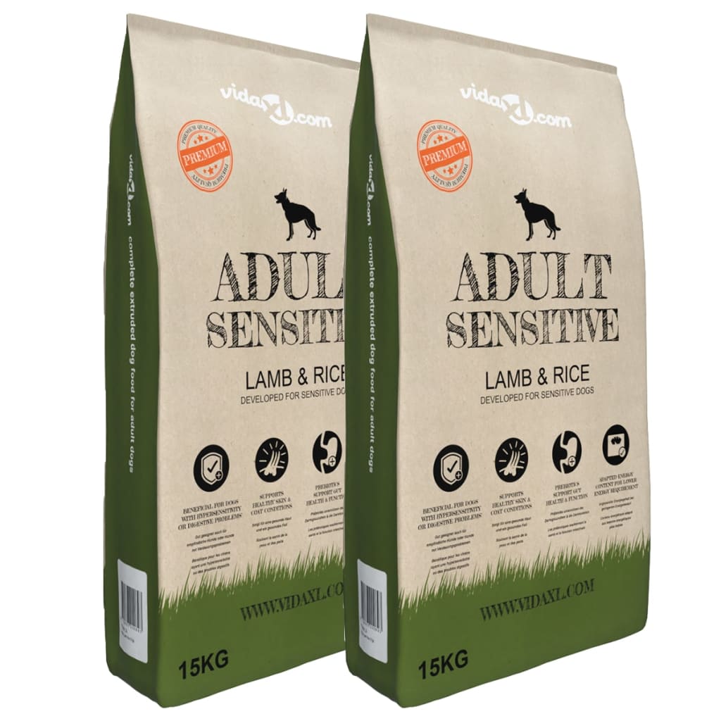 vidaXL Premium Hundmat torr Adult Sensitive Lamb & Rice 2 st 30 kg