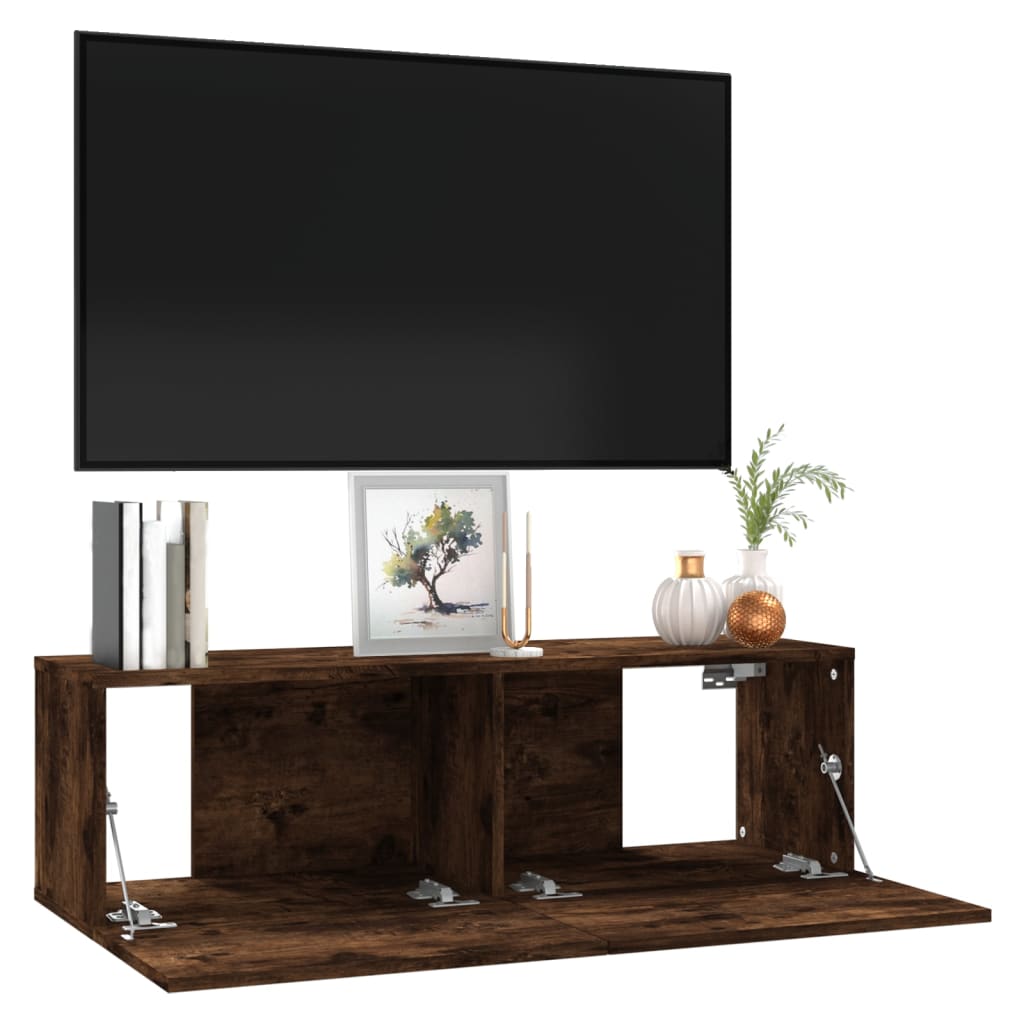 vidaXL Tv-bänk för vägg rökfärgad ek 100x30x30 cm konstruerat trä