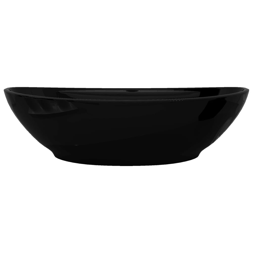 Handfat svart i oval keramik med kranhål och översvämningshål
