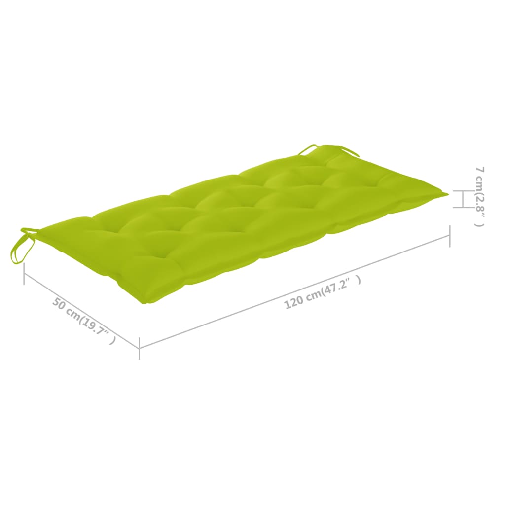 vidaXL Trädgårdsbänk med ljusgrön dyna 120 cm massiv teak