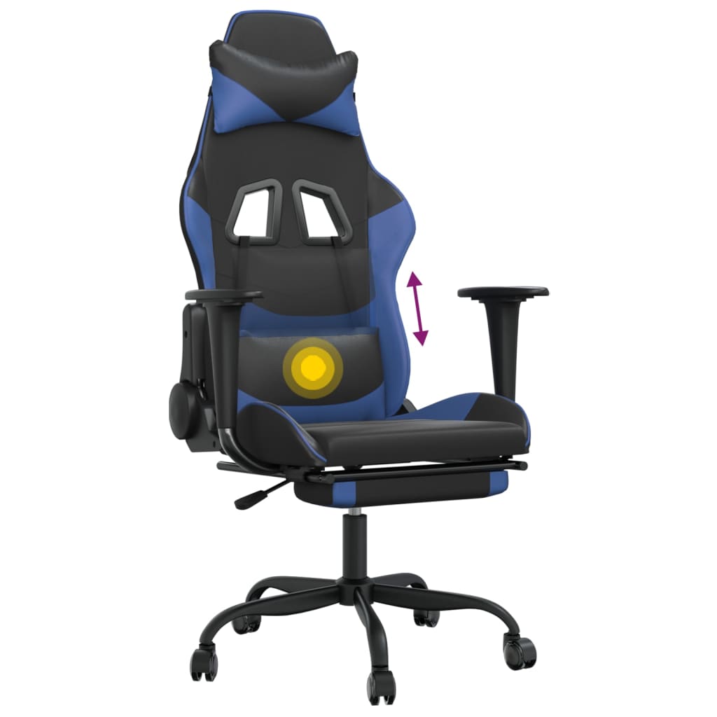vidaXL Gamingstol med massage och fotstöd svart och blå konstläder