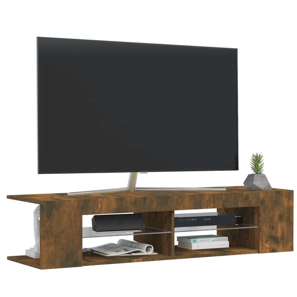 vidaXL Tv-bänk med LED-belysning rökfärgad ek 135x39x30 cm
