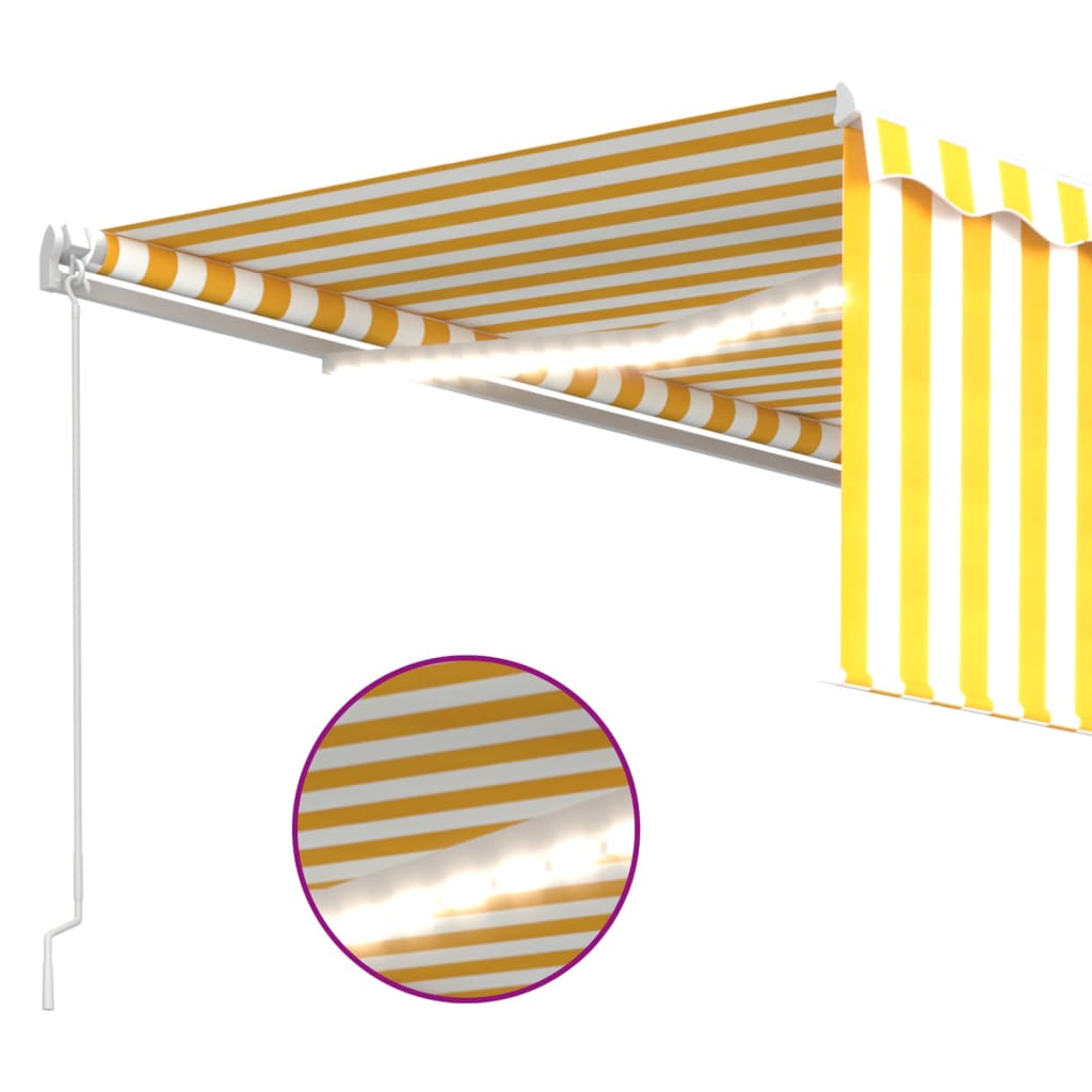 vidaXL Manuell markis med rullgardin & LED 4x3 m gul och vit