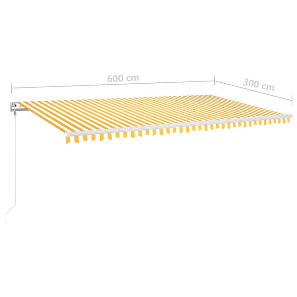 vidaXL Automatisk markis med vindsensor & LED 600x300 cm gul/vit