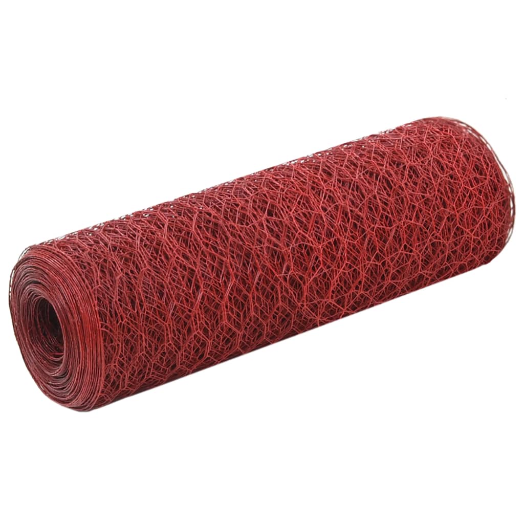 vidaXL Hönsnät stål med PVC-beläggning 25x0,5 m röd