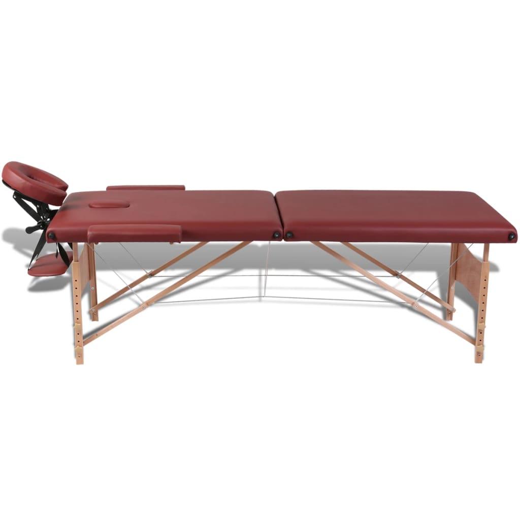 Rött vikbart massagebord med 2 zoner och träram