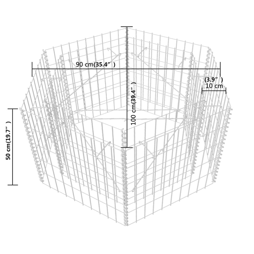 vidaXL Hexagonal planteringsgabion upphöjd 100x90x50 cm