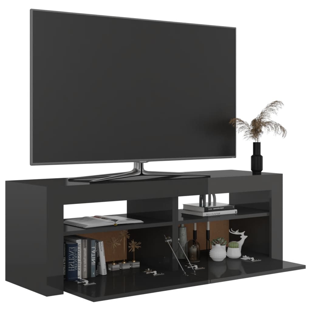 vidaXL TV-bänk med LED-belysning grå högglans 120x35x40 cm