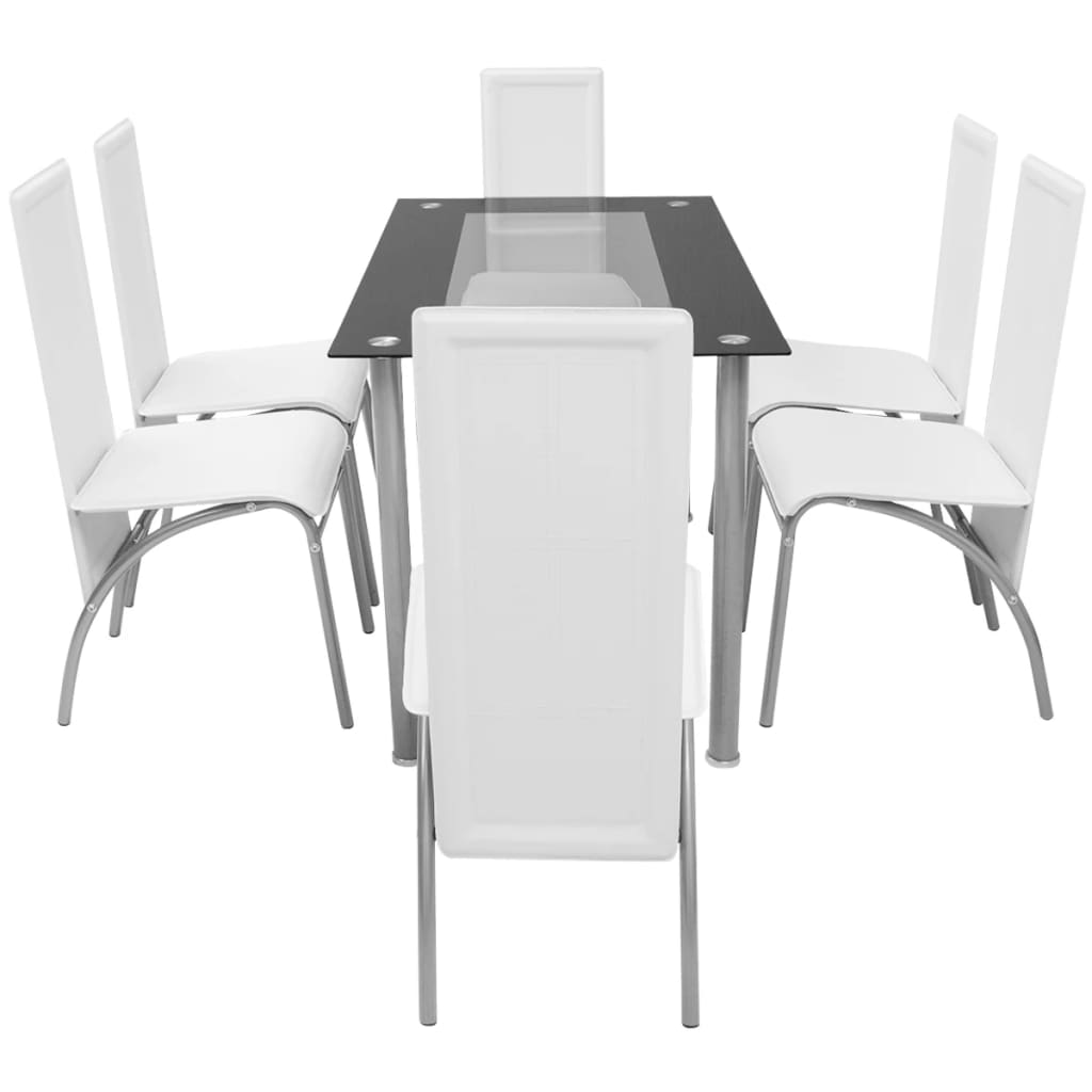 vidaXL Matbord och stolar 7 delar vita